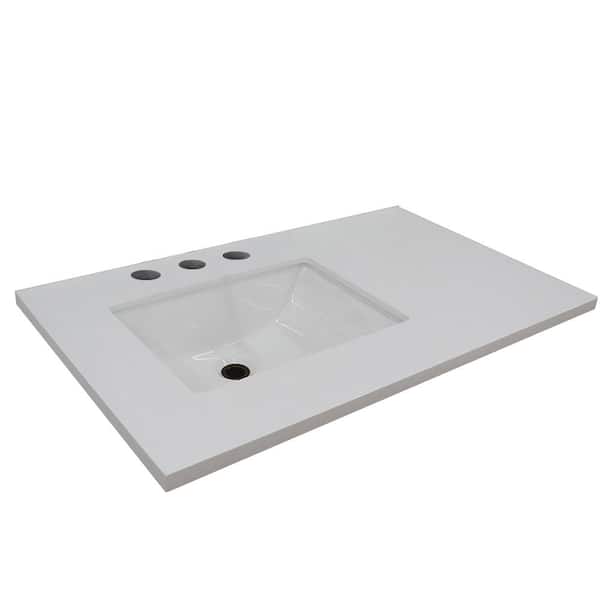 Bellaterra Home 37 in. W x 22 in. D 2 in. H White Quartz Vanity Top with Left Side Rectangular Sink