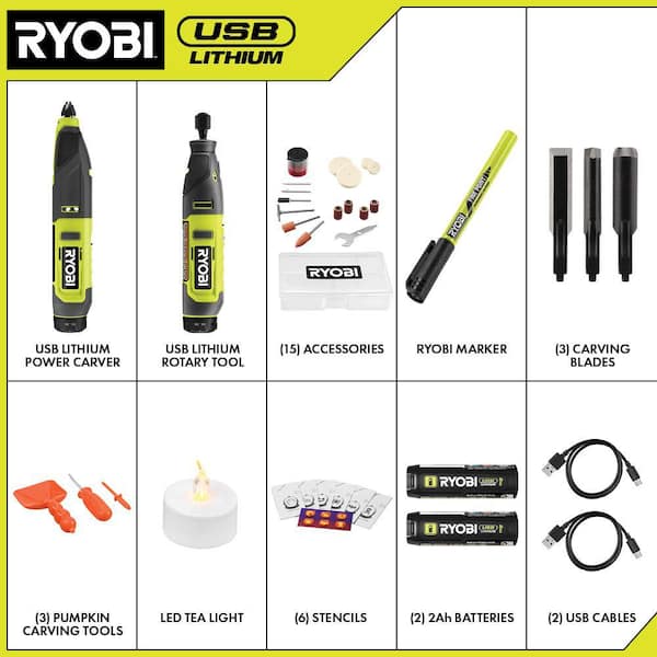 RYOBI USB LITHIUM 2-Tool Combo Kit with Pumpkin Carving Tools