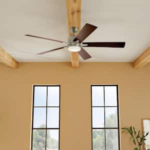 Lucian Elite XL 60 in. Indoor Brushed Nickel Downrod Mount Ceiling Fan with Integrated LED with Wall Control Included