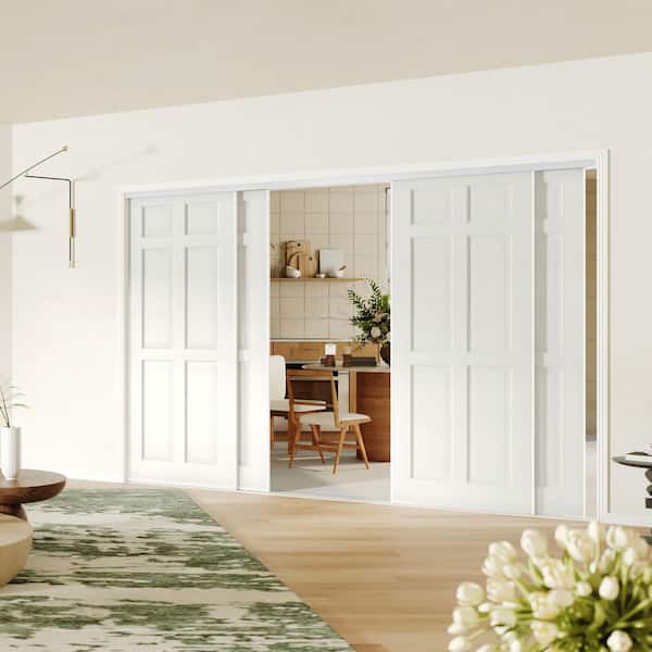 TENONER 96 in. x 80 in. White Hollow Core MDF Sliding Closet Door