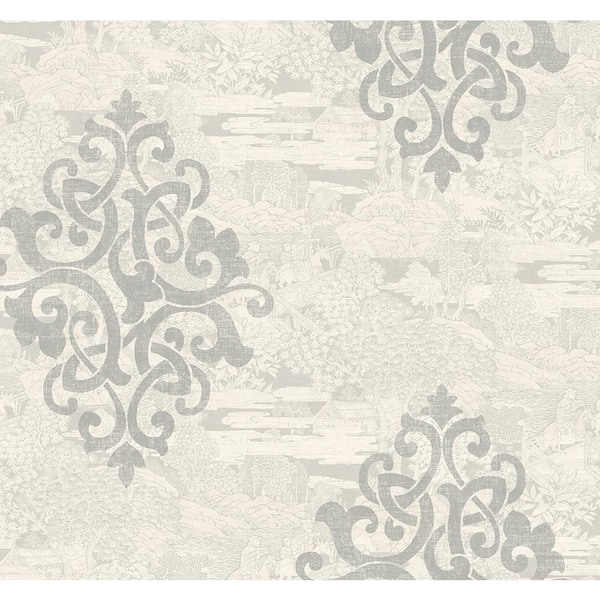 Seabrook Designs 60.75 sq. ft. Eggshell Eaton Damask Paper Unpasted ...