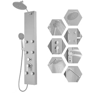3-in-One 6-Jet Shower Panel Tower System With Rainfall Waterfall Shower Head,and Massage Body Jets in Chrome Nickel