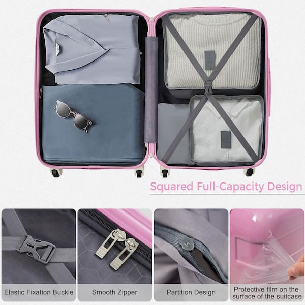 Merax Lightweight Durable 3 Bags 3-Piece Pink and Yellow ABS