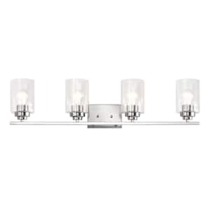 31 in. 4-Light Brushed Nickel Vanity Light with Seedy Glass Shades
