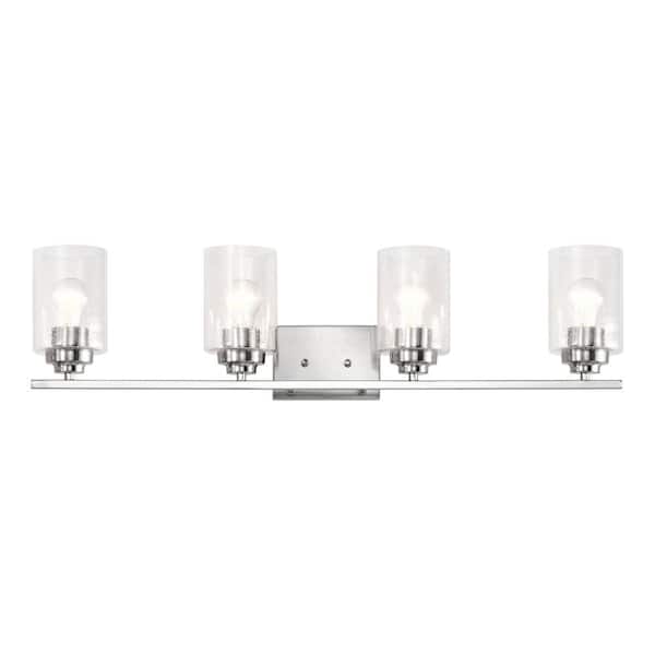 Edvivi 31 in. 4-Light Brushed Nickel Vanity Light with Seedy Glass Shades