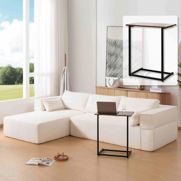 112 in. Square Arm Fabric Sectional Sofa with Free Side Table, Wide Seat in. Beige