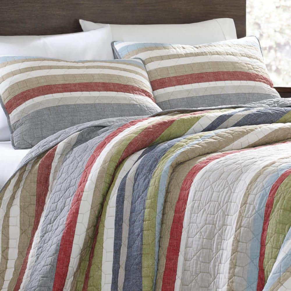 Gray and Multicolor Cotton Full Quilt Set with Reversible Design