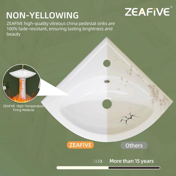 Zeafive 23 in. W x 30.5 in. H Vitreous China Corner Pedestal Sink