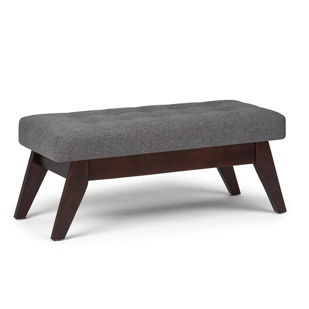 Draper Mid-Century Modern Slate Grey Linen Tufted Ottoman Bench