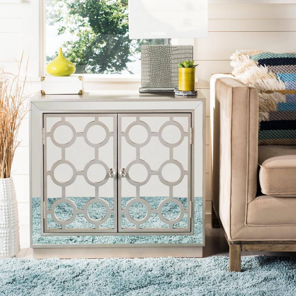 Gray Mirrored Glam Art Deco Accent Cabinet