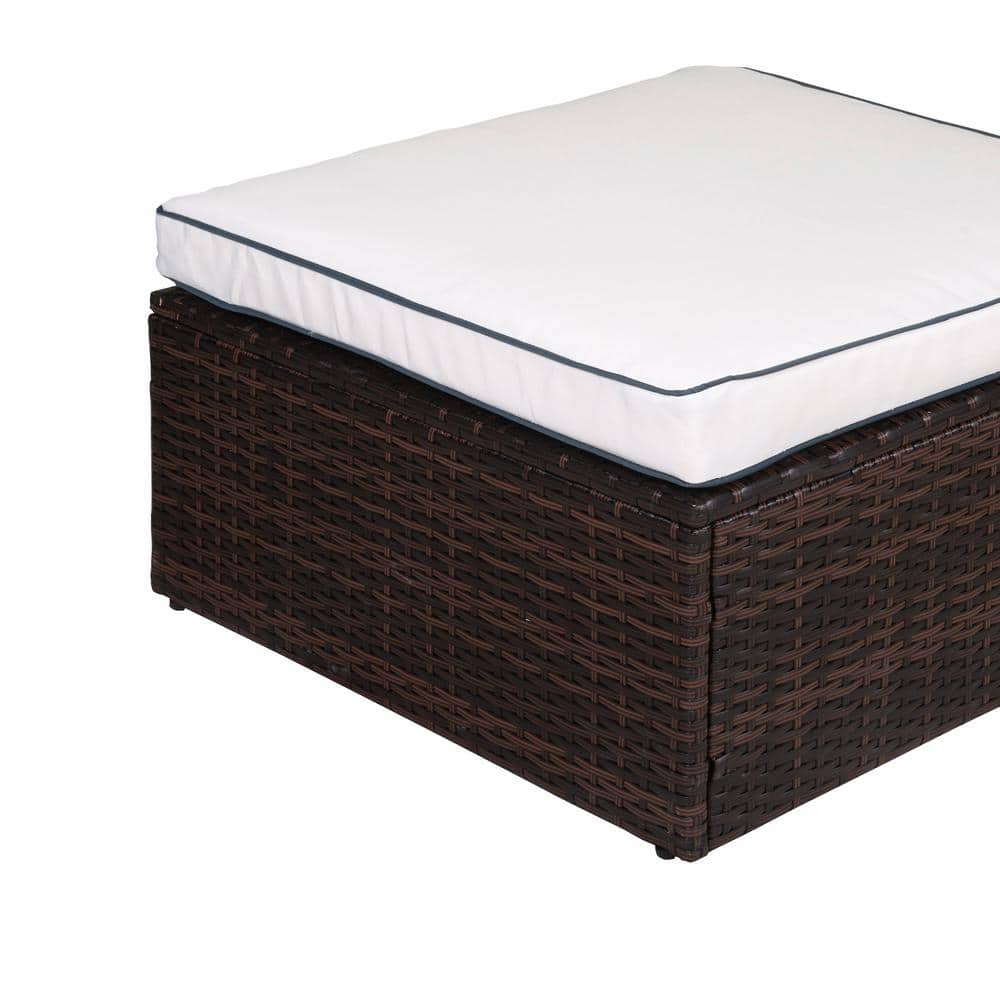 York 4-Piece Brown Wicker Outdoor Sectional Sofa with White Cushions
