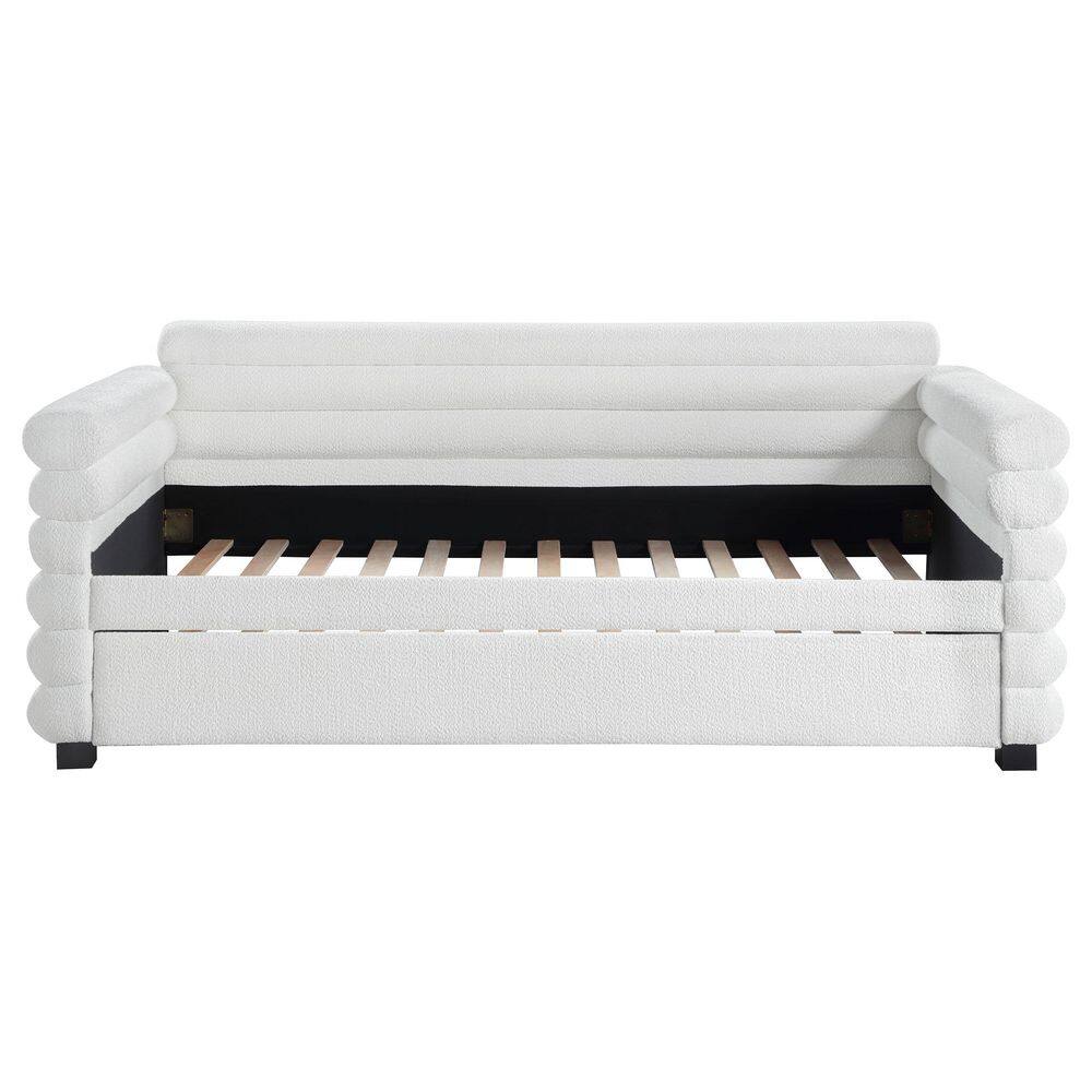 Patricia White Boucle Upholstered Twin Daybed with Pine Frame and Trundle