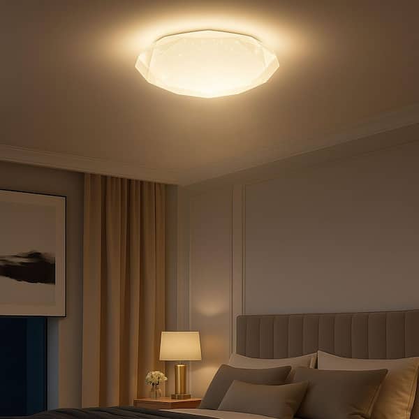 16 in. Diamond White Ceiling Light Integrated LED Flush Mount 5 Colors Adjustable Dimmable for Bedroom (1-Pack)