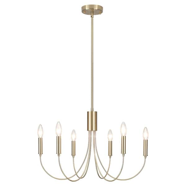 ADSENSTY 6-Light Brass Industrial Dining Room Candle Chandelier Modern Farmhouse Pendant Light