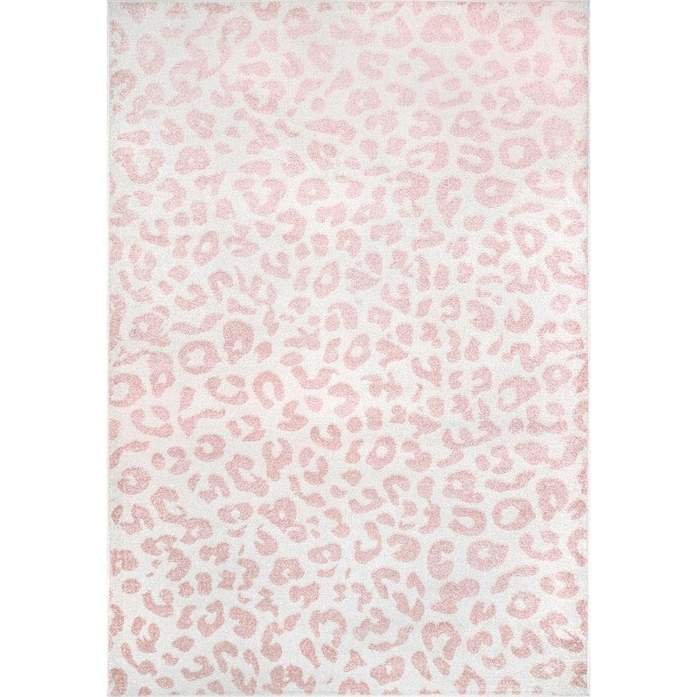 Reversible Baby Pink Leopard Print Synthetic Rug, 4' x 6'