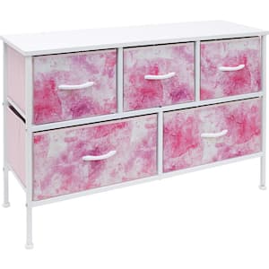 11.87 in. L x 39.5 in. W x 24.62 in. H 5-Drawer Tie dye Pink Dresser Steel Frame Wood Top Easy Pull Fabric Bins