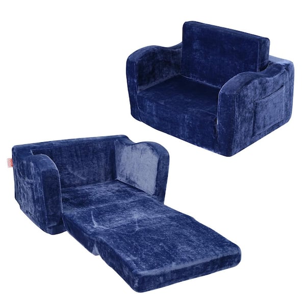 Kids Couch Blue Plastic Outdoor Rocking Chair with CushionGuard Blue Cushion, 2-in-1 Toddler Chairs Comfy