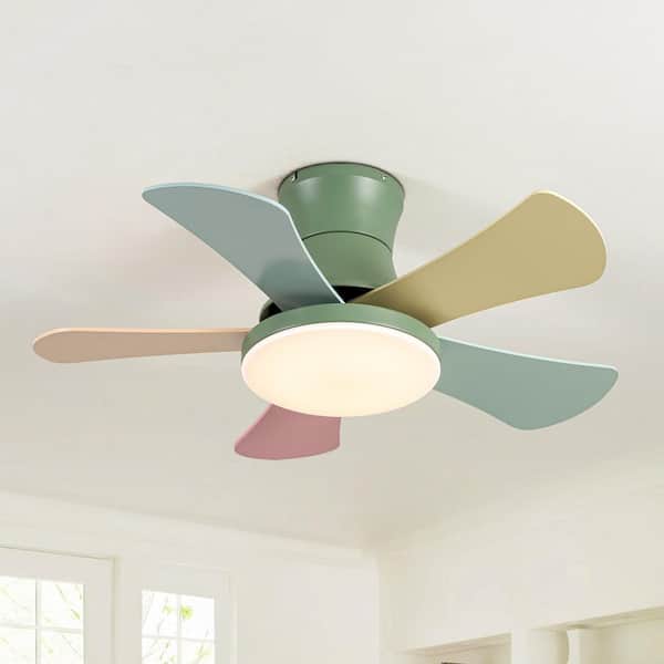 Zephyra 36.2 in. Green and Colorful Flush Mount Modern Standard Ceiling Fan Light with Integrated LED and Remote