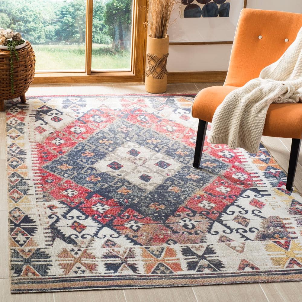 Rust and Multicolor Geometric 8' x 10' Synthetic Area Rug