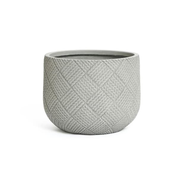 LuxenHome 11.8 in. H Misty Gray Glen Pattern MgO Round Indoor and Outdoor Planter