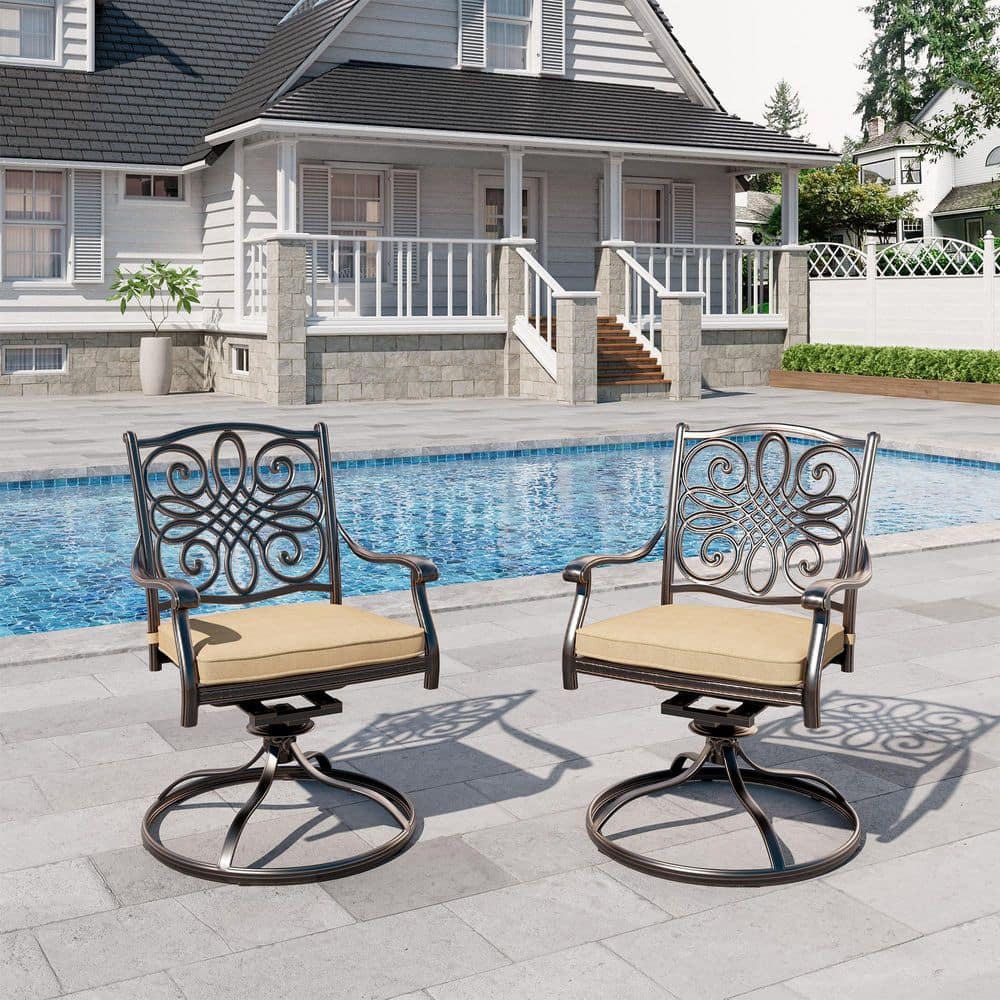 Set of 2 Cast Aluminum Outdoor Patio Swivel Dining Chair with Brown Cushion price history on PriceWatchPro