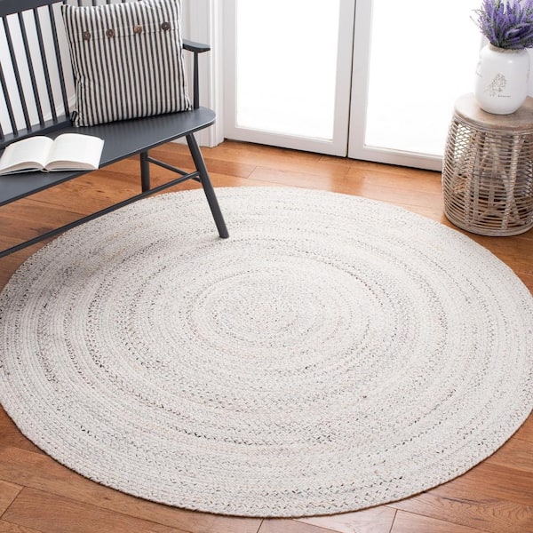 SAFAVIEH Braided Ivory/Black 7 ft. x 7 ft. Round Solid Area Rug BRD256C-7R  - The Home Depot