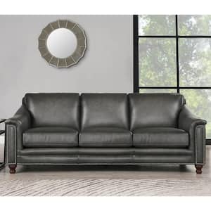 Belfast 91.5 in. Flared Arm Top Grain Leather Lawson Straight 3-Seater Sofa in Gray
