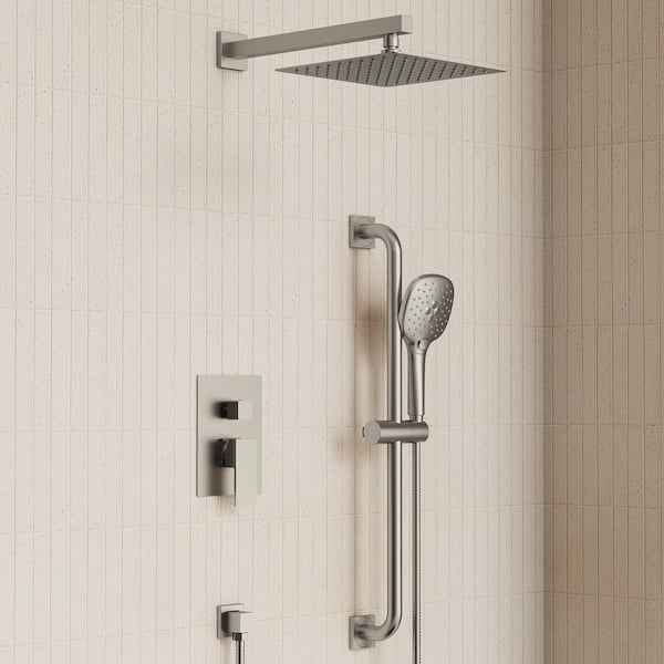 Single Handle 2-Spray Shower Faucet 2.5 GPM with Pressure Balance, Anti Scald in Brushed Nickel