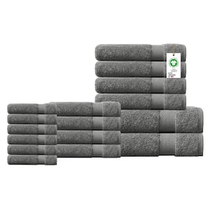 Feather Touch Quick Dry 17-Piece Sharkskin Grey Solid 100% Organic Cotton 650 GSM Towel Set