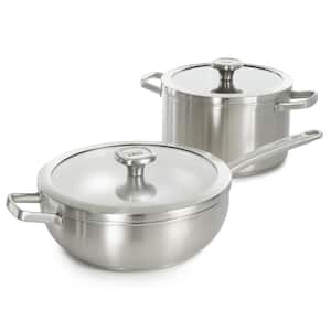 Graphite 4-Piece 18/10 Stainless Steel Cookware Set in Silver with Glass Lid