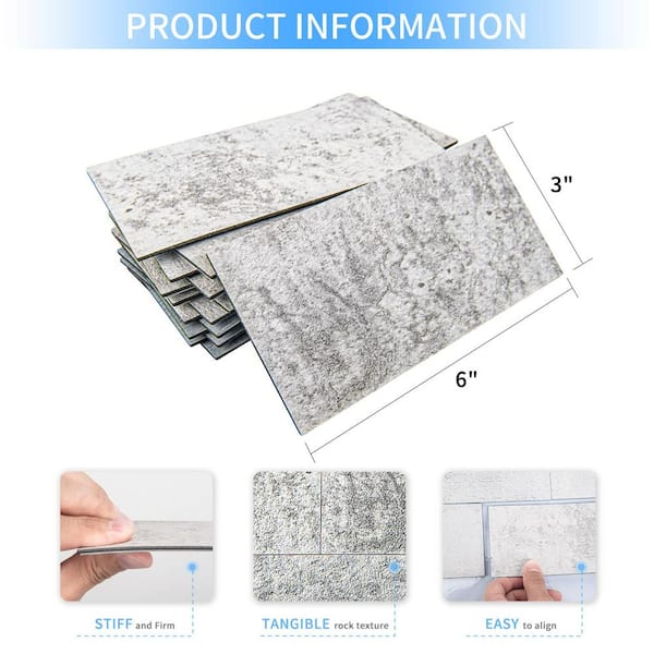 Natural Stone White 6 in. x 3 in. PVC Peel and Stick Tile for Kitchen Fireplace, Stick on Subway Tile (12 sq. ft./Box)
