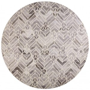 10' Round Gray and Ivory Geometric Area Rug