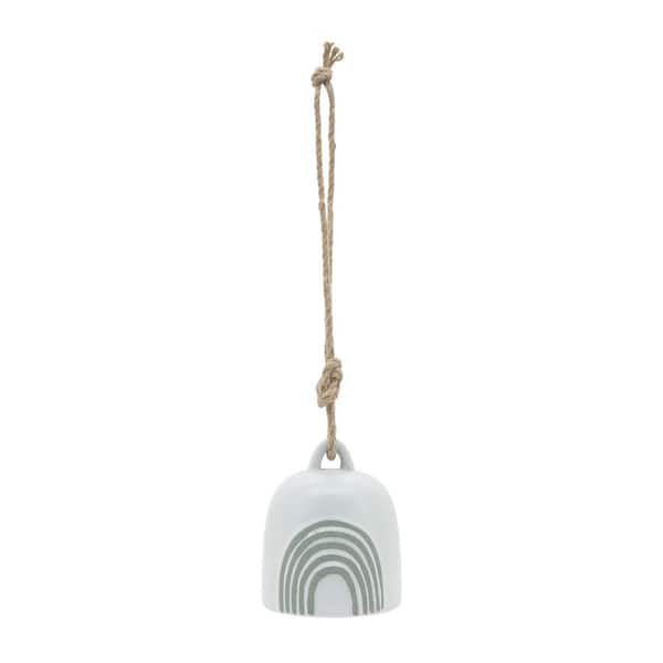 4 in. Green Ceramic Hanging Bell Rainbow with Jute Hanger