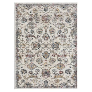 Britny Gray/ Orange 5 ft. x 7 ft. Traditional Floral High-Low Plush Polyester Blend Area Rug