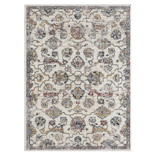 LR Home Britny Gray/ Orange 5 ft. x 7 ft. Traditional Floral High-Low Plush Polyester Blend Area Rug
