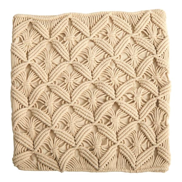 Nearly Natural 18 in. Boho Diamond Woven Macrame Decorative Pillow Cover