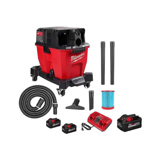 Milwaukee M18 FUEL 9 Gal. Cordless DUAL-BATTERY Wet/Dry Shop Vacuum Kit with (3) 8.0 Ah Batteries, Filter, Hose and Accessories