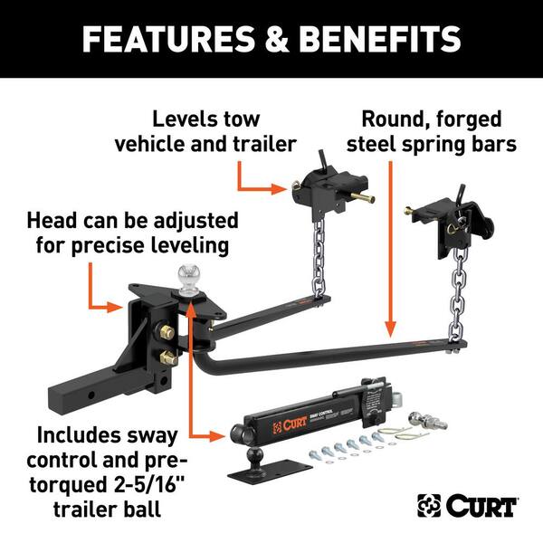 Curt Mv Round Bar Weight Distribution Hitch Kit 8k 10k Lbs 31 3 16 Bars 17062 The Home Depot