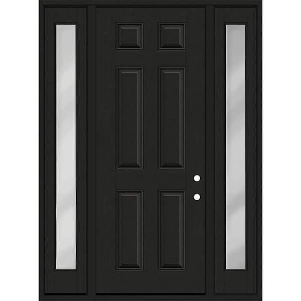 Regency 64 in. x 96 in. 6-Panel LHIS Onyx Stain Mahogany Fiberglass Prehung Front Door w/Clear 12 in. SLs 6-9/16
