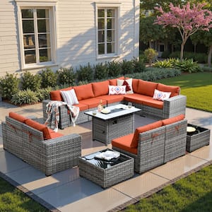 HOOOWOOO Tahoe Grey 13-Piece Wicker Wide Arm Outdoor Patio HOOOWOOO Tahoe Grey 13-Piece Wicker Wide Arm Outdoor Patio
