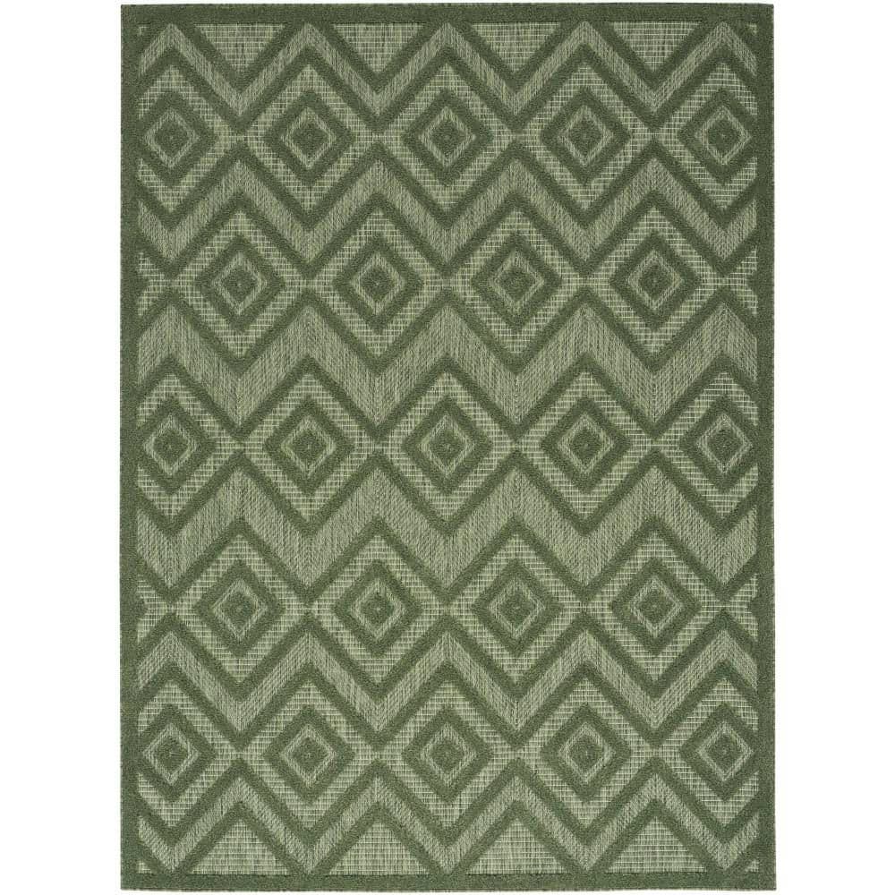 Green Diamond Pattern Synthetic Flatweave Indoor/Outdoor Rug 5' x 7'