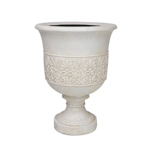 28 in. H Light Aged White Cast Stone Fiberglass Veranda Urn Planter