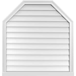 36 in. x 38 in. Octagonal Top Surface Mount PVC Gable Vent: Decorative with Brickmould Sill Frame