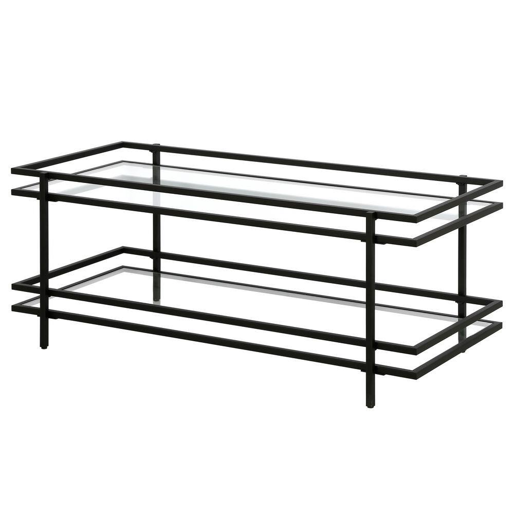 Blackened Bronze Rectangular Metal and Glass Coffee Table