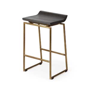 Givens 24.25 in. Seat Height Brown Wood Seat Gold Metal Frame Stool