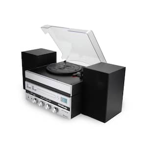 Geneva Retro Stereo System with Record Player Turntable, CD, Bluetooth, 50-Watt Power, VU Meters and Detachable Speakers