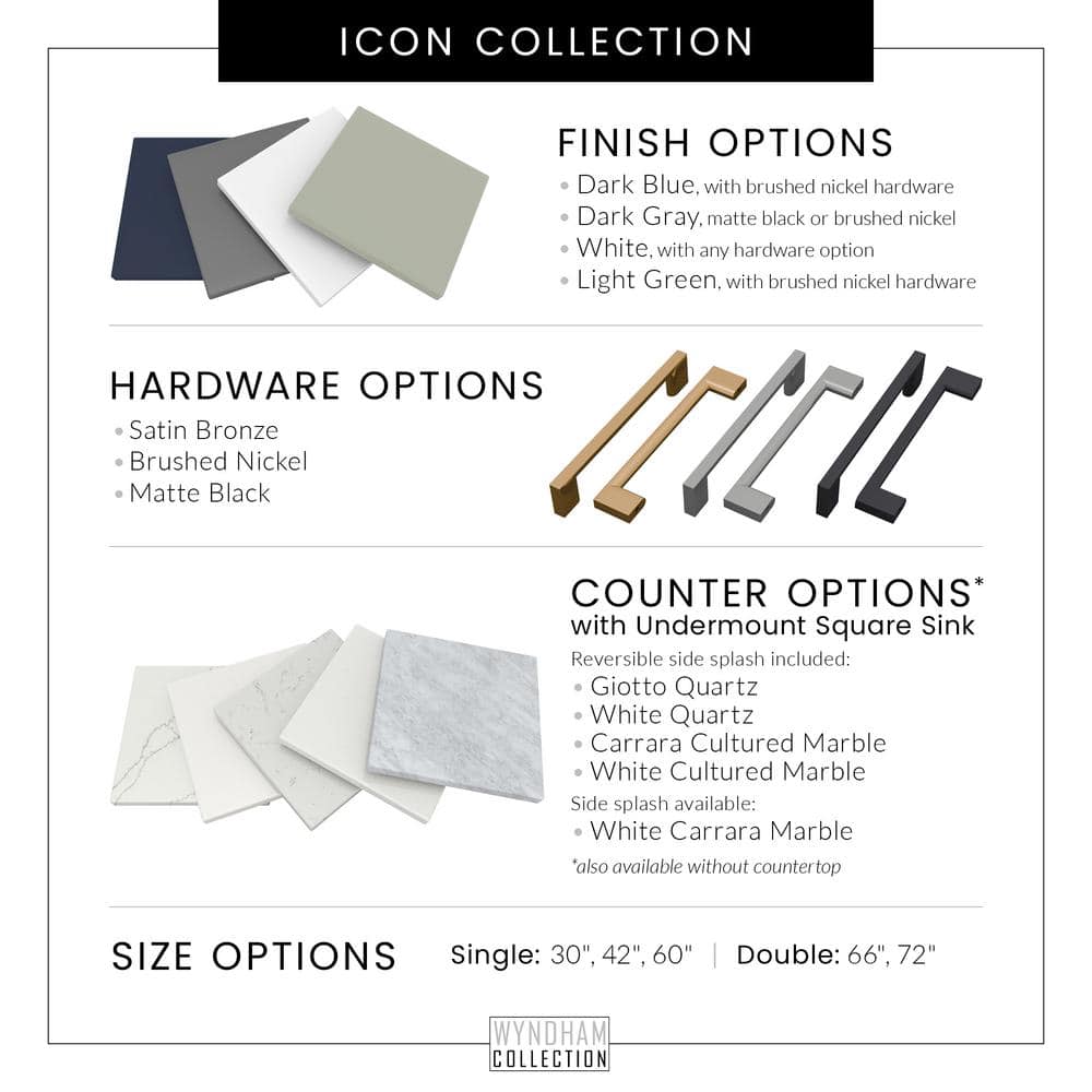 Icon 30" White Marble Single Bathroom Vanity with Brushed Nickel Trim