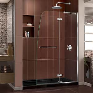 Aqua Ultra 60 in. x 74-3/4 in. Frameless Hinged Shower Door in Chrome with Shower Pan Base in Black