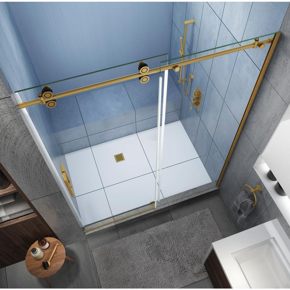 Langham XL 60" Brushed Gold Frameless Sliding Shower Door