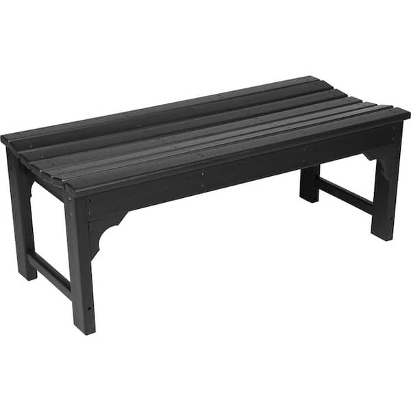 cenadinz Black Backless HDPE Outdoor Adirondack Bench (1-Pack)